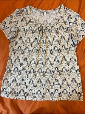 Notations Black and Yellow Short Sleeve Print Blouse